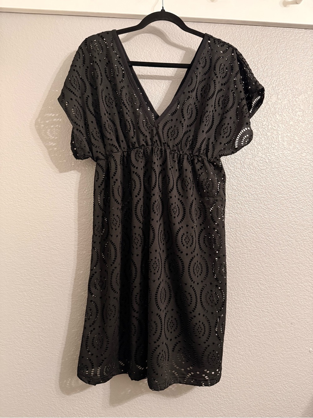VENUS Black Eyelet Lace V-Neck Swim Cover-up Dress